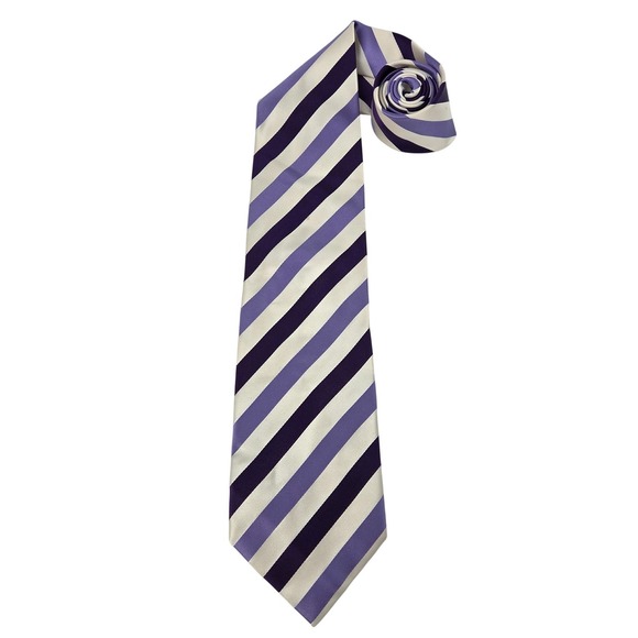 Bachrach Other - Bachrach‎ Mens Striped Silk Necktie Made in Italy Purple Lavender Formal 58"